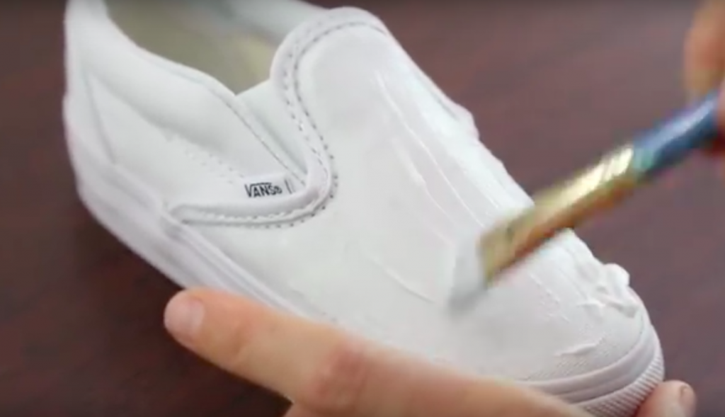 She Is Painting These Shoes With Fabric Glue And What She Does Next